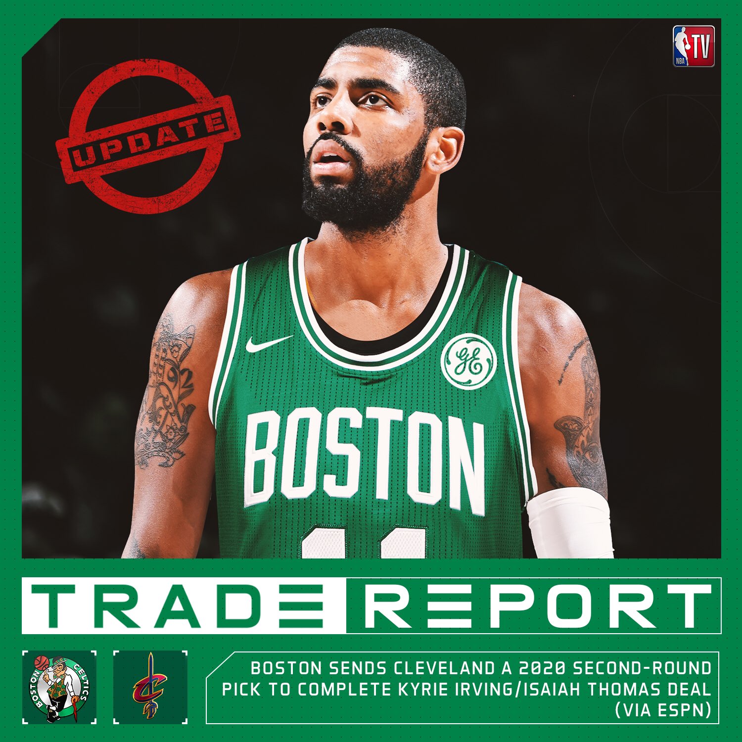 NBA TV on X: 'Report: Celtics agree to add 2020 second-round pick in Isaiah  Thomas-Kyrie Irving trade with Cavs to finalize deal.   / X