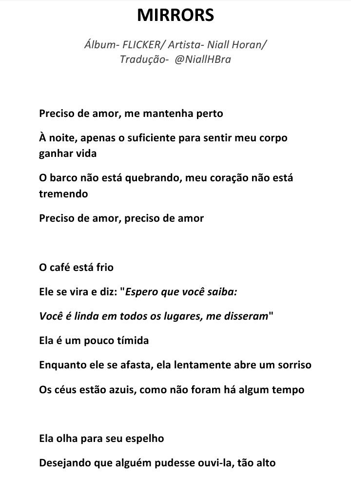 nhbrtour's tweet photo. 📃| Tradução de "Mirrors", faixa do álbum "Flicker", de Niall Horan. https://t.co/28MmhXfTww