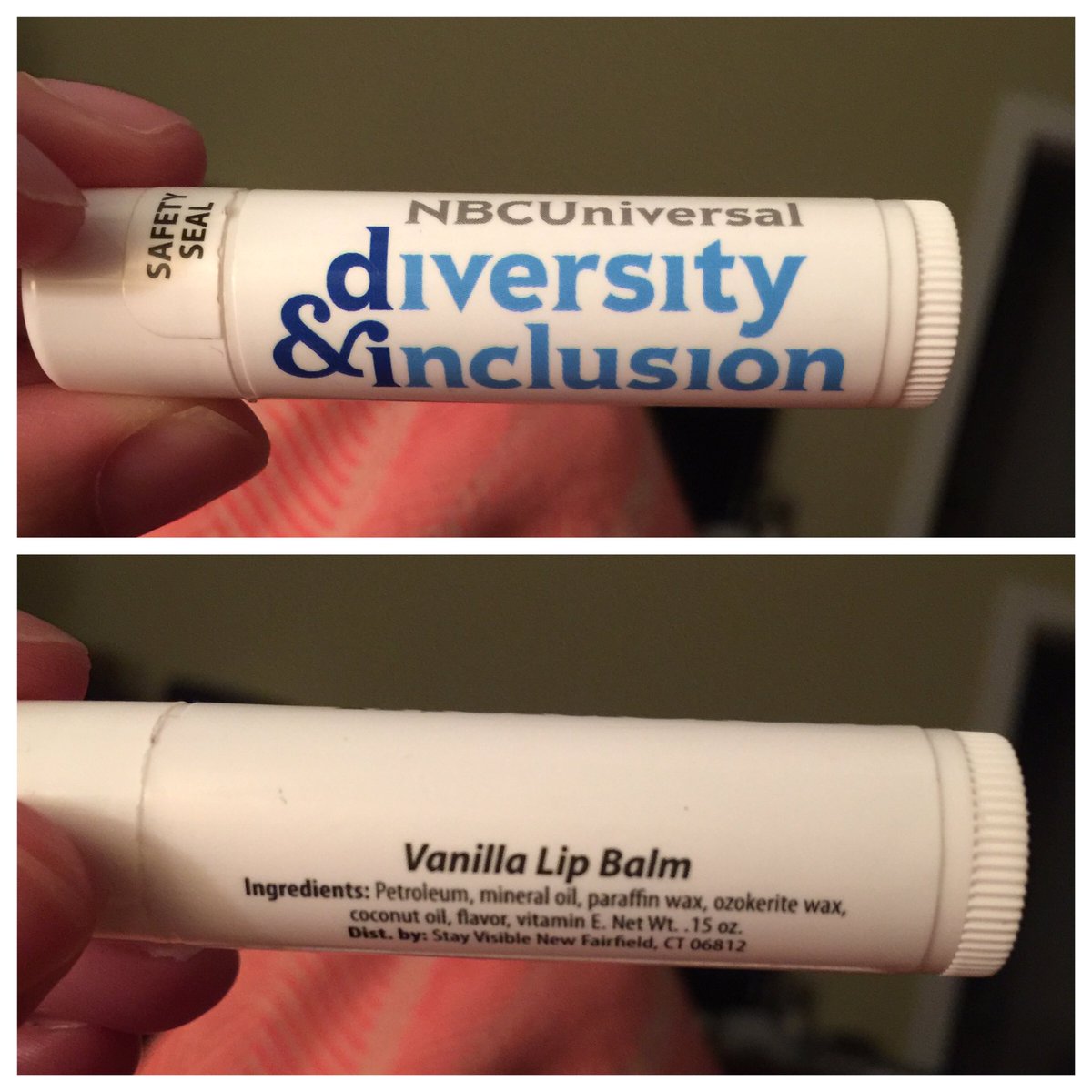 JenniferBrandel's tweet photo. Only thing more awkward than conference swag lip balm that says "diversity and inclusion" is the flavor they chose for it. https://t.co/QQioFnQSvq