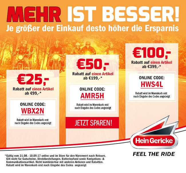 heingericke_de's tweet photo. Mehr ist besser bei #heingericke. Jetzt bis zu 100,- € Rabatt* auf EINEN ARTIKEL sichern! https://t.co/Rj6vgl8tYH #Motorrad #angebot https://t.co/el948gdwH0