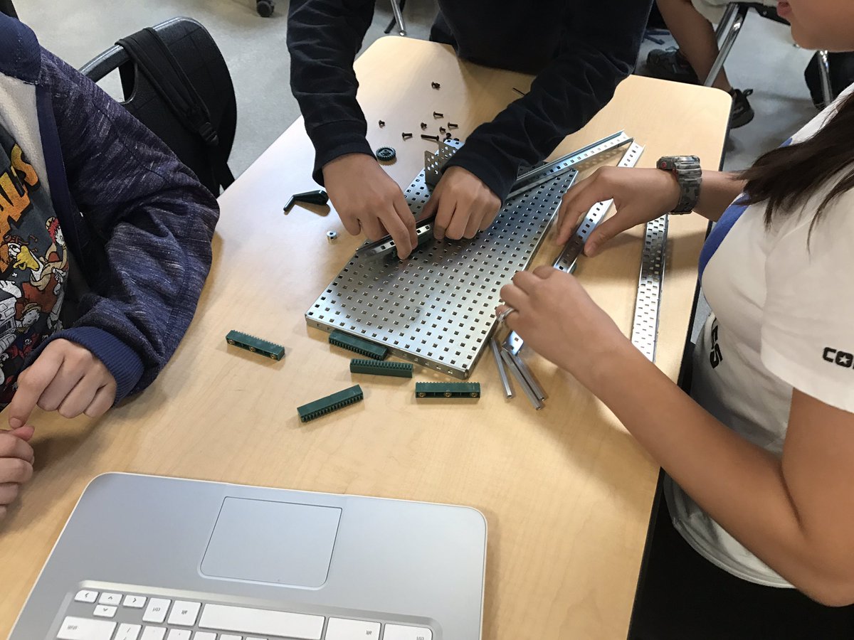 KernStem's tweet photo. Student teams are beginning to build their mechanisms, the way that robots move. #PLTW #Robotics https://t.co/sfYtqrTq1M