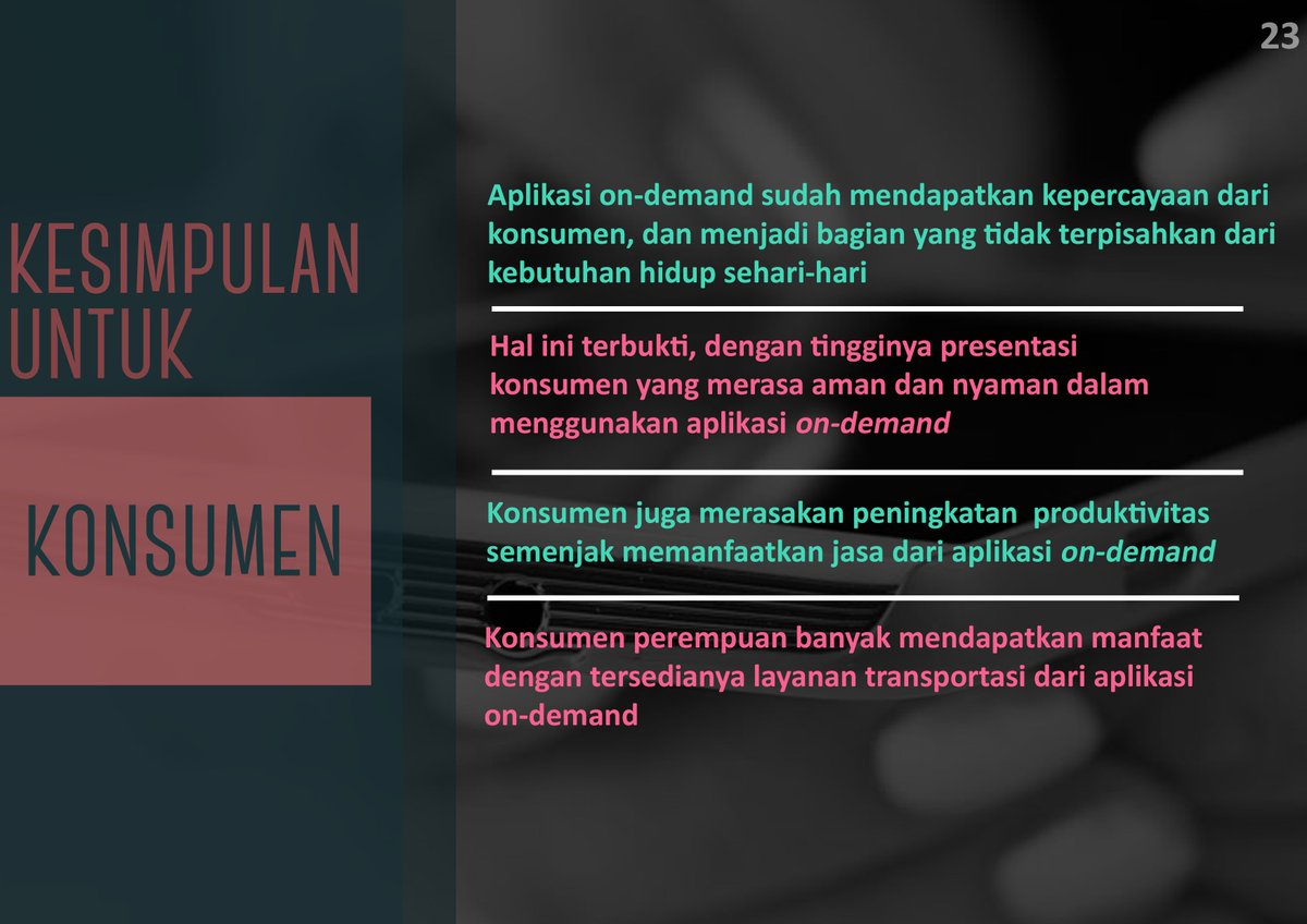 Berikut adalah rangkuman kesimpulan atas data yang kami paparkan mengenai konsumen aplikasi on-demand: