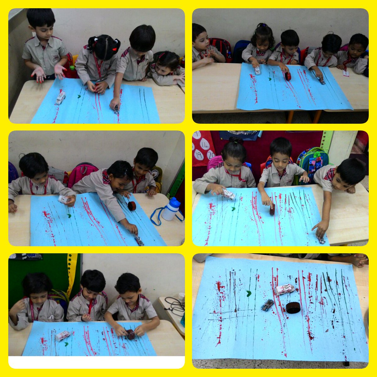 Redcamelschool's tweet photo. #Science Parenting Tip
Students comprehended about the #wheels, and that it #ROLLS
Painting with #tyre - Rolls and Observing their #prints https://t.co/euvrAVTepw