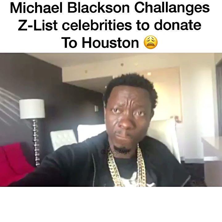 JuicyAlert's tweet photo. Somebody come get him 😩#michaelblackson #houston #hurricaneharvey but no- donate what you can!!! https://t.co/1T3xJ7Lkym https://t.co/exLw5nZKBG