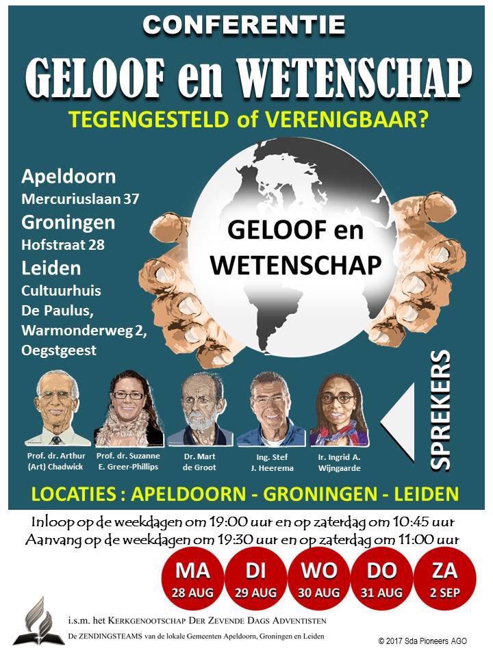 Wat doen we vanavond? Tv kijken of interessante lezingen volgen over conferentiegeloofenwetenschap.eu
Apeldoorn, Groningen en Leiden! 
Nou?