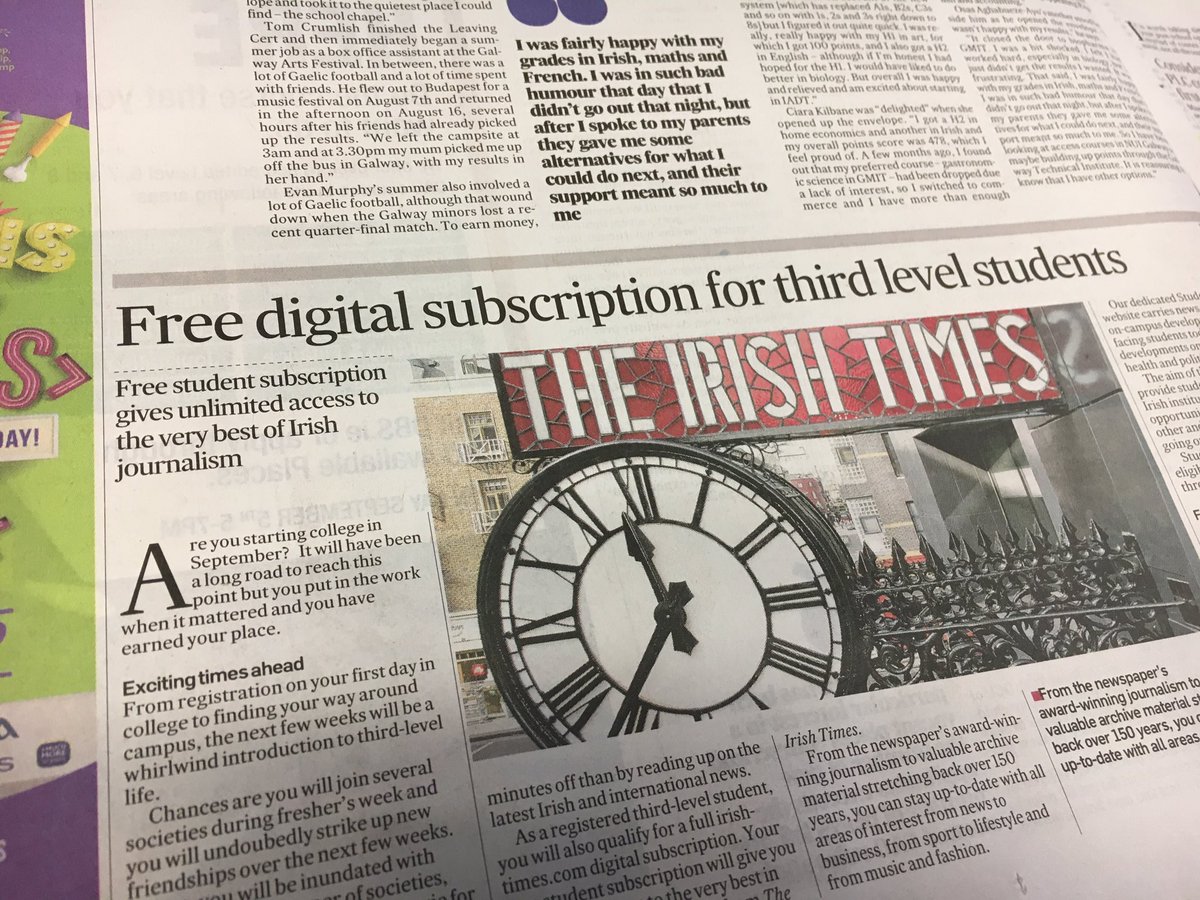 jackpowerIT's tweet photo. Starting college? Did you know you get a free subscription to the @IrishTimes through your college email? #CAO2017 https://t.co/PUtSme1WeZ