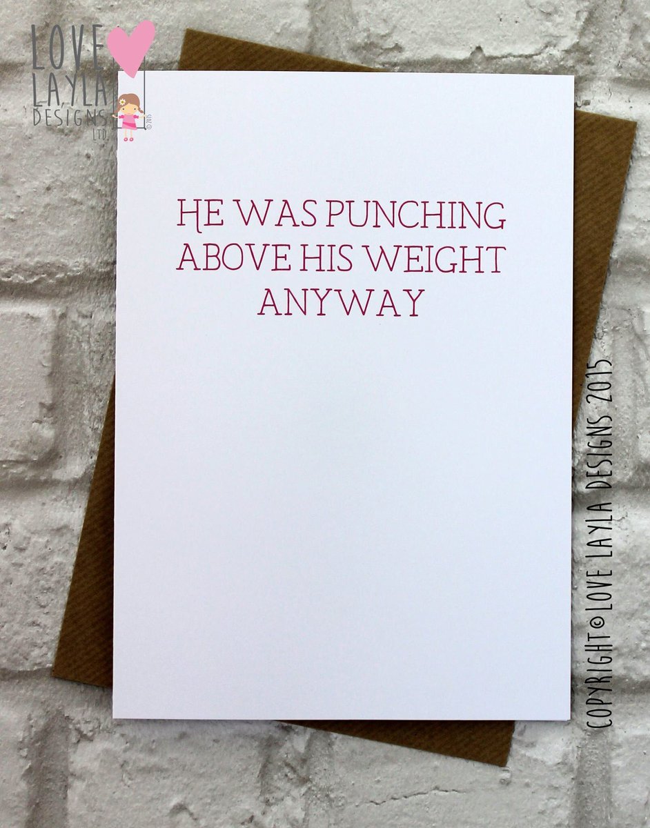 LoveLaylaDesign's tweet photo. HE WAS PUNCHING https://t.co/q9AeQKsFBn #lovelayla #funny #funnycard #greetingscard #showusyourlove #breakupcards #divorce #divorcecards https://t.co/mGGfdnkuBP
