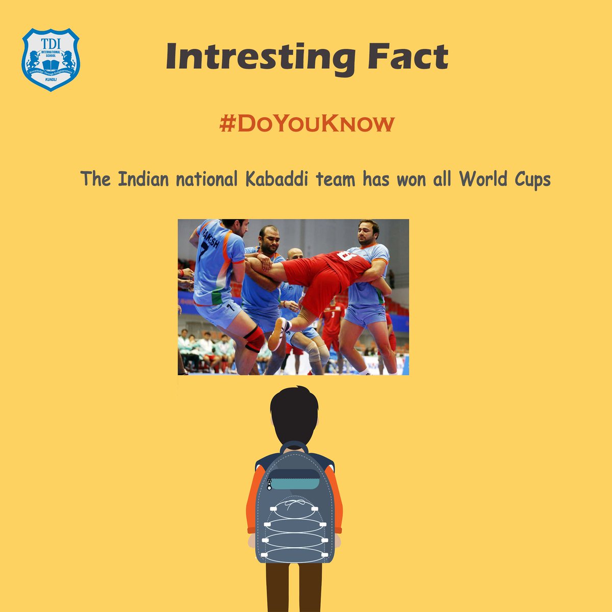 TDIISchool's tweet photo. The Indian national Kabaddi team has won all World Cups
#TDIIS #Kundli #School #IntretingFacts #DoYouKnow #KabaddiWorldCup #ThursdayThoughts https://t.co/A49bXODs61