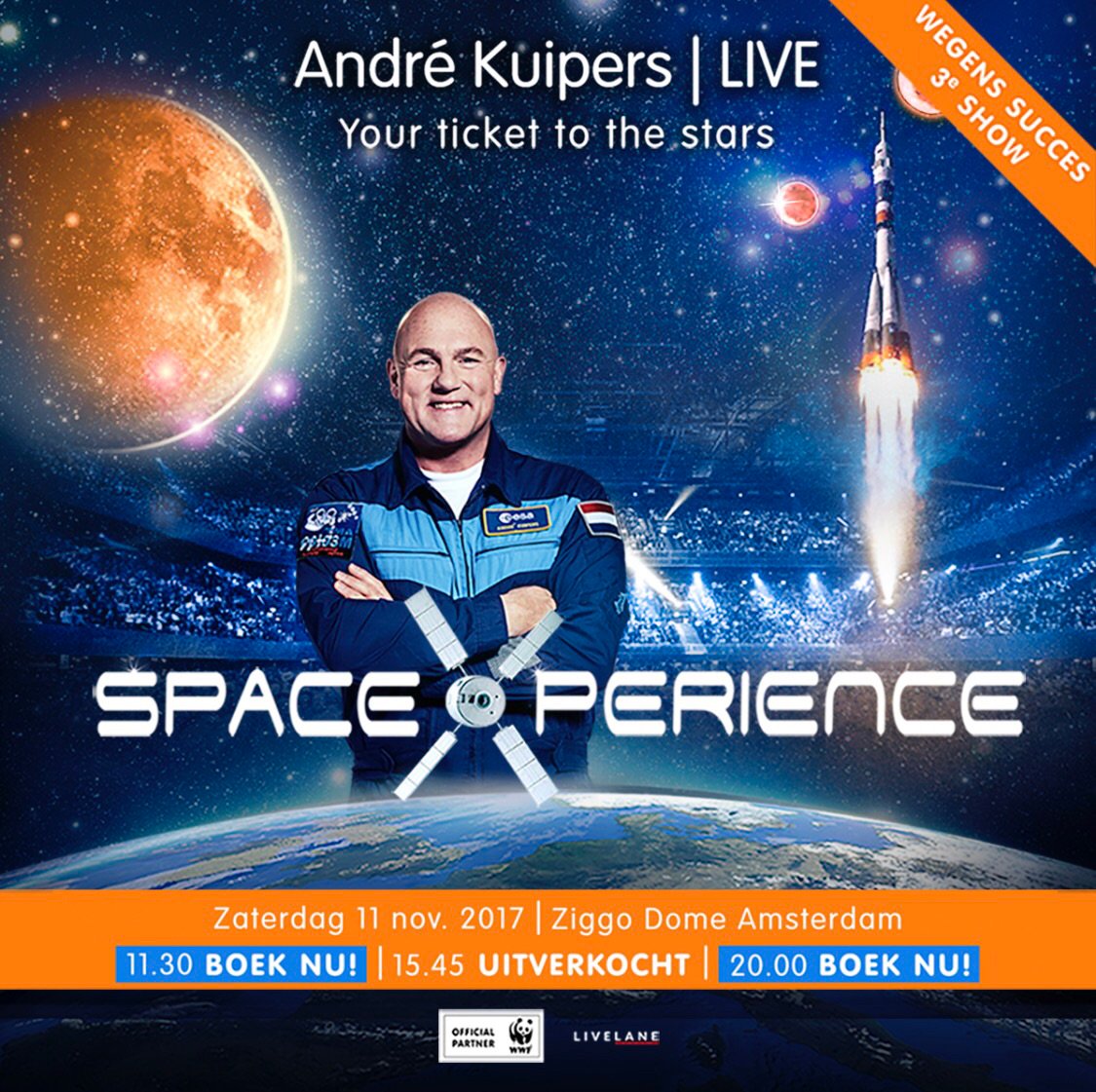 mauricewijnen's tweet photo. Hoe gaaf! De 3e show van @astro_andre in de @ZiggoDome is een feit! Nu in de verkoop! #SpaceXperience #Livelane https://t.co/lbHhQthV5e