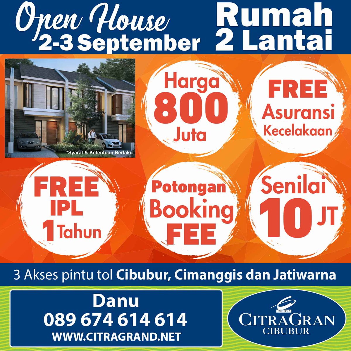 Grup_Ciputra's tweet photo. CitraGran: Open House 2-3 September 2017 Rumah 800jutaan Angsuran KPR 5juta perbula. Promo lengkap klik >>>  https://t.co/DmduRDHyxo https://t.co/RoXQntGnAb