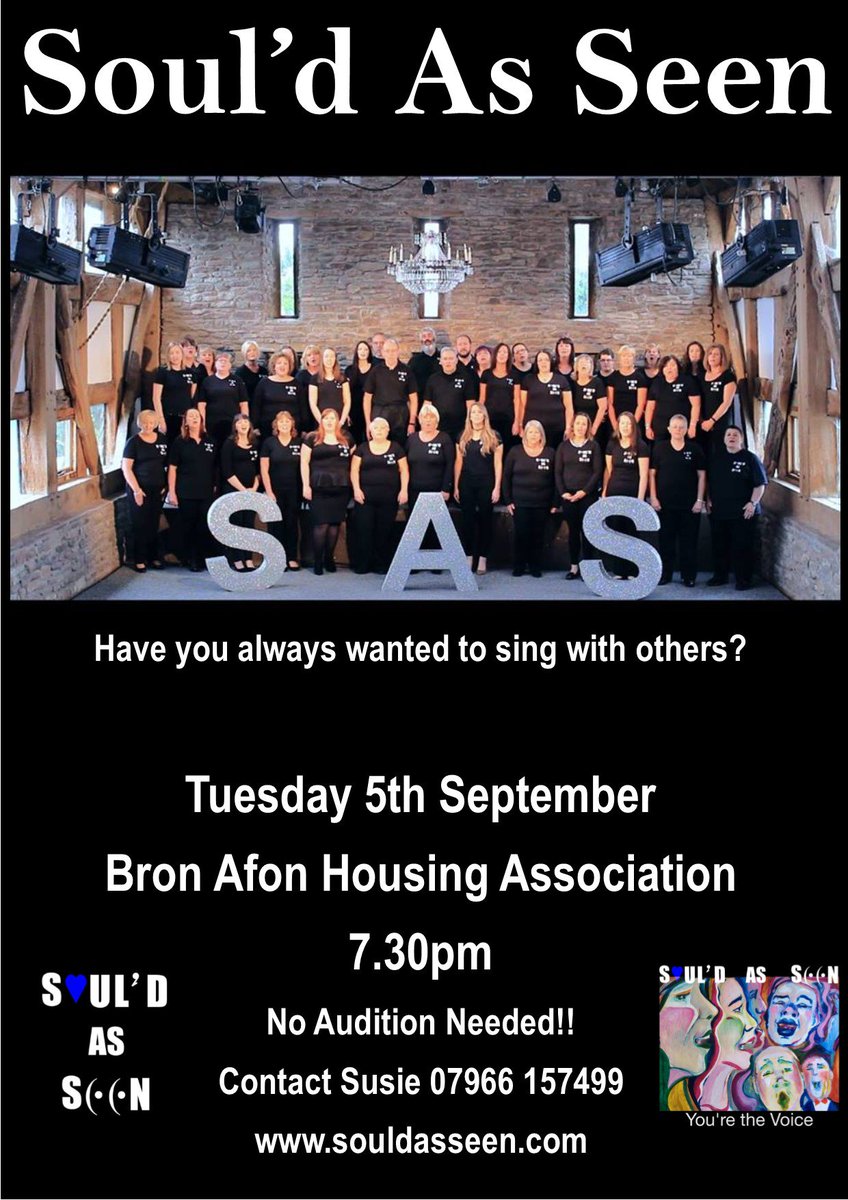 Soul'd As Seen - rehearsals start back Tues 5th Sept. No audition or previous experience needed.

facebook.com/events/1251645…