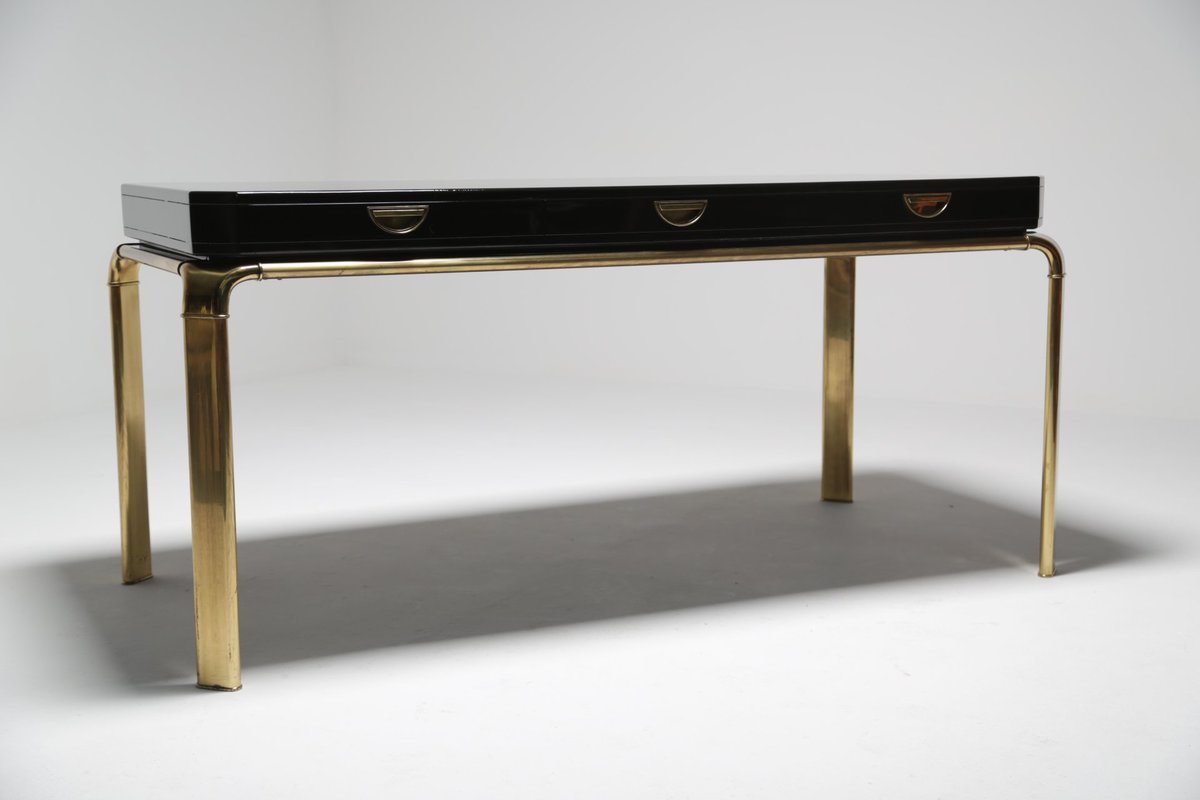 mmodern's tweet photo. #midcentury John Widdicomb black lacquer and brass desk. LUxe just came to work. https://t.co/Yhwv8zarzU https://t.co/REJuN86Py2
