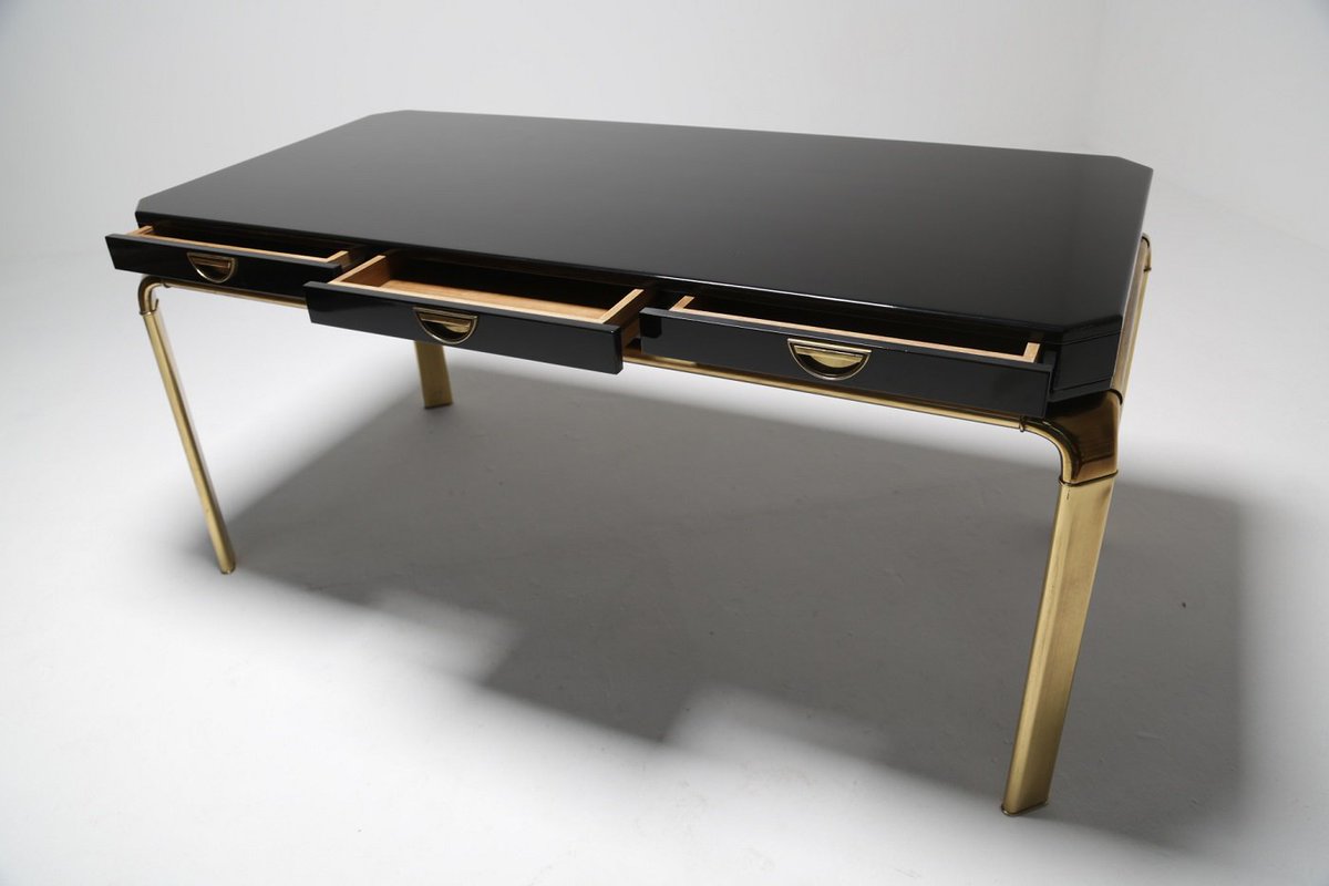 mmodern's tweet photo. #midcentury John Widdicomb black lacquer and brass desk. LUxe just came to work. https://t.co/Yhwv8zarzU https://t.co/REJuN86Py2