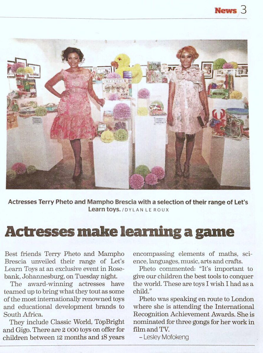 zebrasquare001's tweet photo. Hot off the Press today - @SowetanLIVE page 3 - the @letslearntoys launch in @RosebankMall. Thank you @lesleymofokeng #letslearntoys https://t.co/JP8QPDkno2