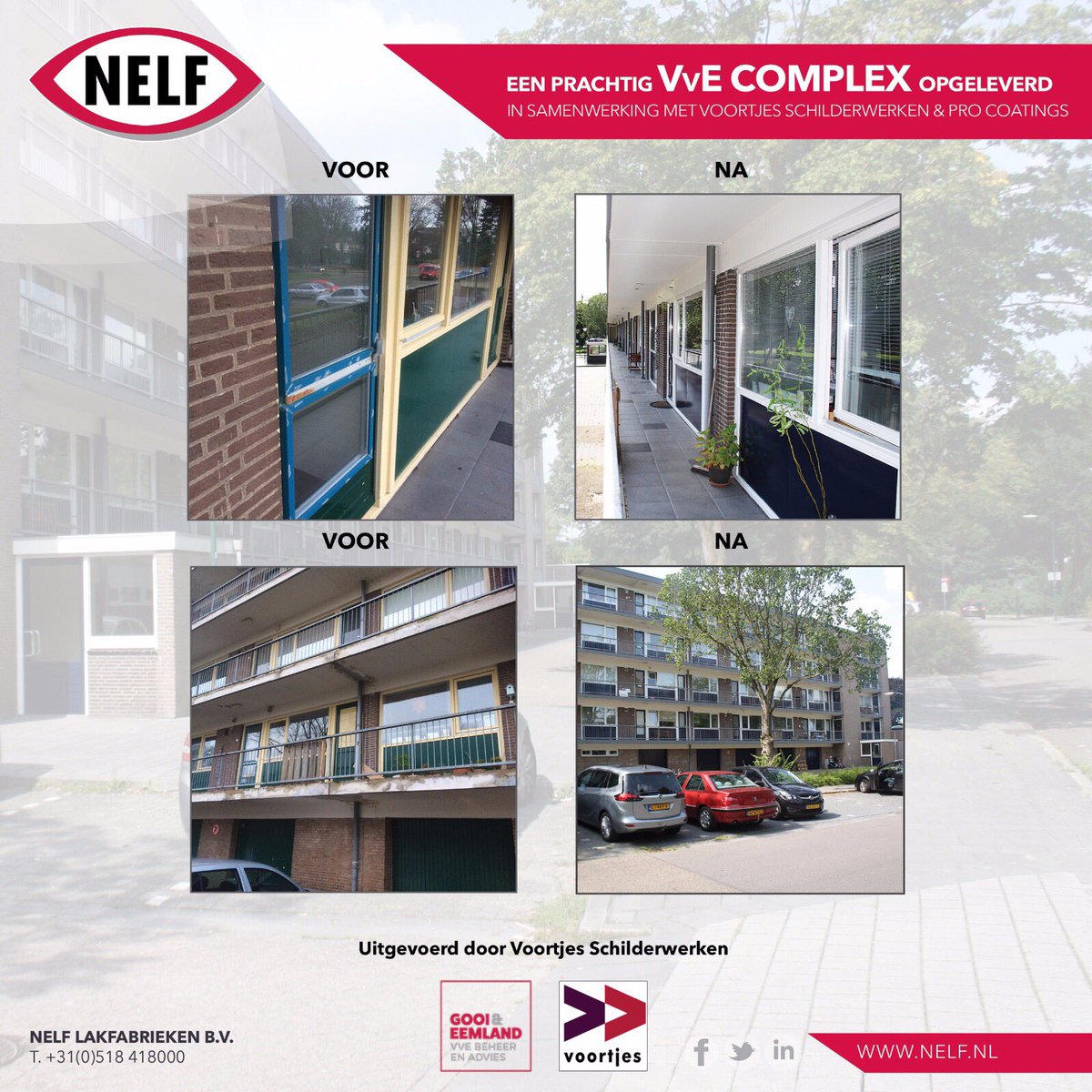VvE complex opgeleverd; behandeld met Nelfalite Xtreme PU Gloss, Nelfamur Mat BB en NYLO Coat STX. <a href="/NELFpaints/">Nelf Lakfabrieken BV</a> <a href="/Voortjes/">Voortjes Schilders</a> #gooi&amp;eemland adv.