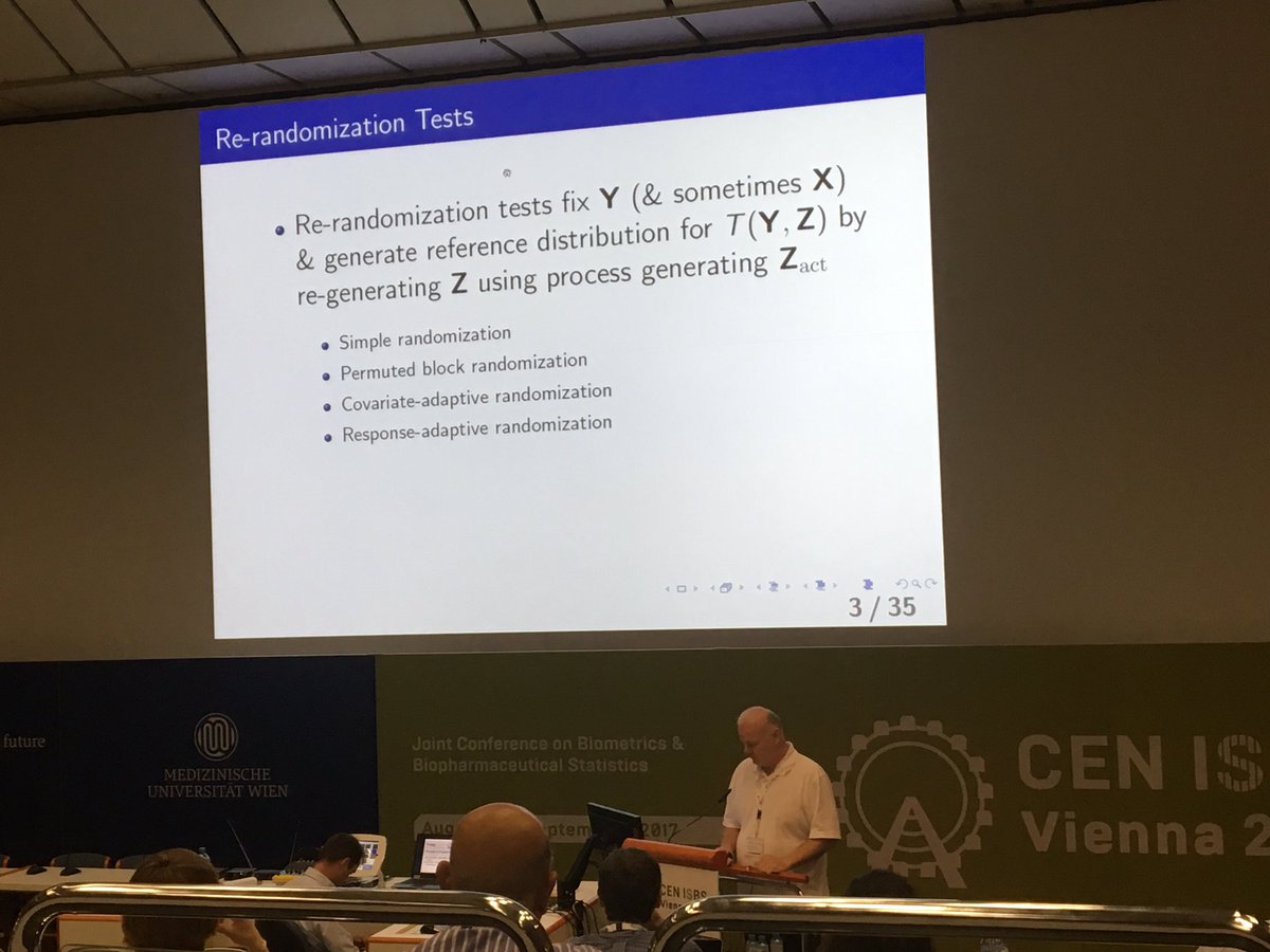 CENISBS's tweet photo. Michael Proschan on Validity of re-randomization tests in non-standard settings #cenisbs https://t.co/eZAu7V2f9H