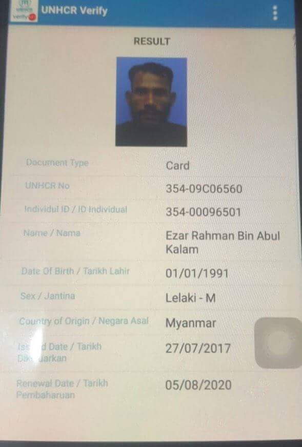 He killed two workers of myanmar citizen in Malaysia on 29-08-2017. He hold UN card.