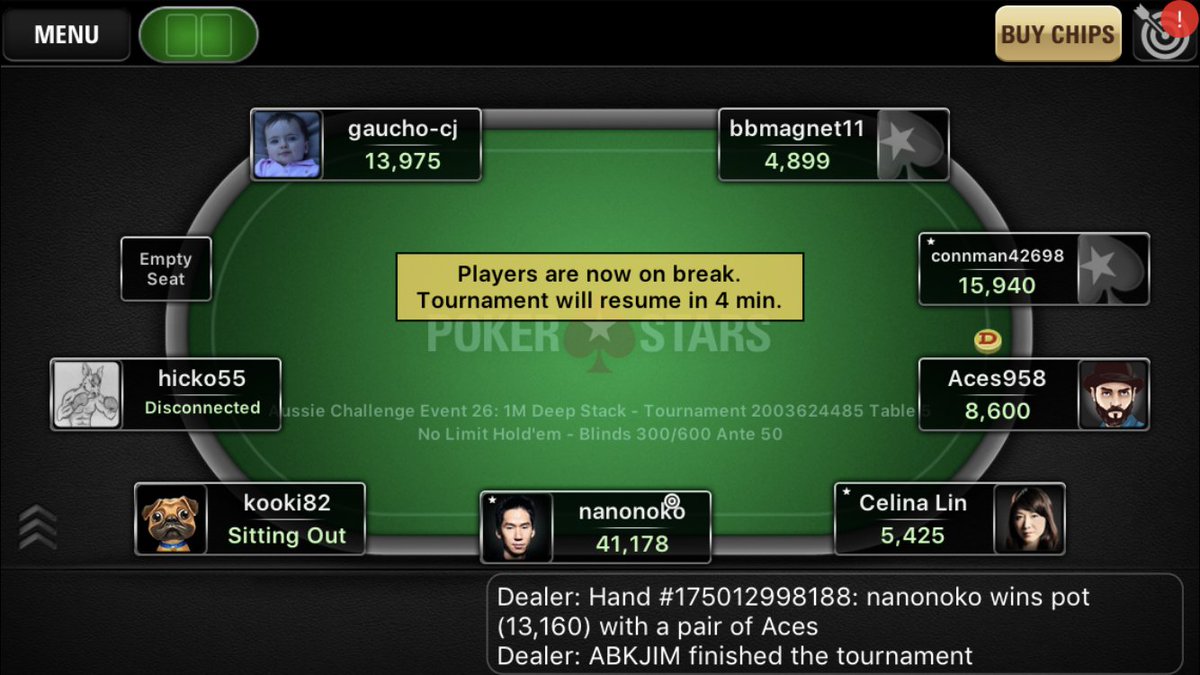 nanonoko's tweet photo. Never realized how convient it is to play @pokerstars on mobile! 8x stack with position on bad player @CelinaLin in the #AussieChallenge https://t.co/9tBCgFUTRH
