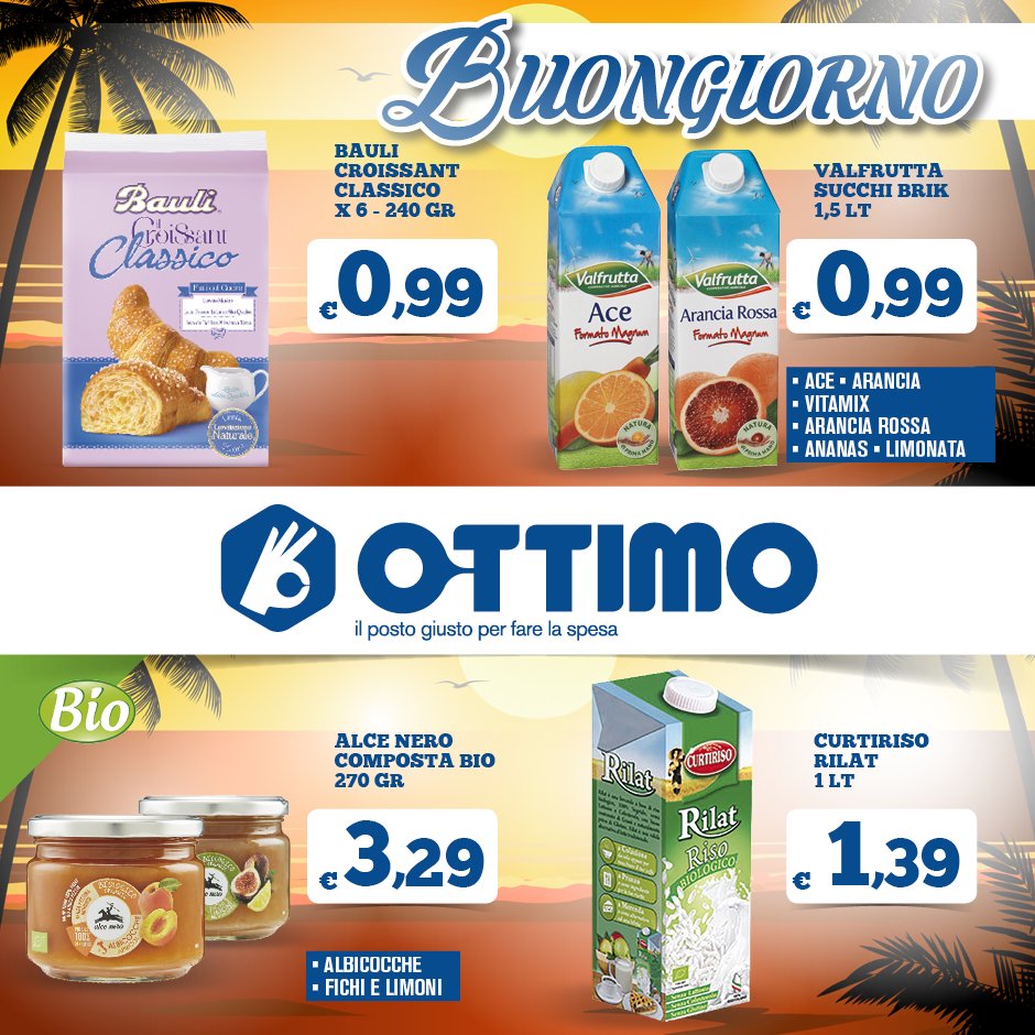 OttimoMarket's tweet photo. Dolce #buongiorno con 
@BauliItalia croissant classico,  @valfrutta succhi, 🍍🍐🍓🍊 @alcenero composta #bio, 🍋🍑 #Curtiriso rilat.🥛#OttimoMarket https://t.co/nDaDJp3TU5