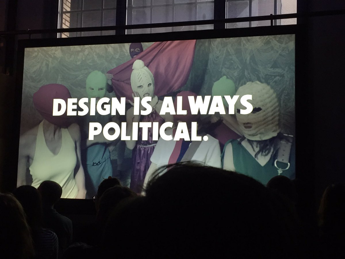 esthrbrunnr's tweet photo. "Design is always political. Design is:  the intentional solution to a problem within a set of constraints."  @monteiro at #FEC17 https://t.co/T96SUQA2iv