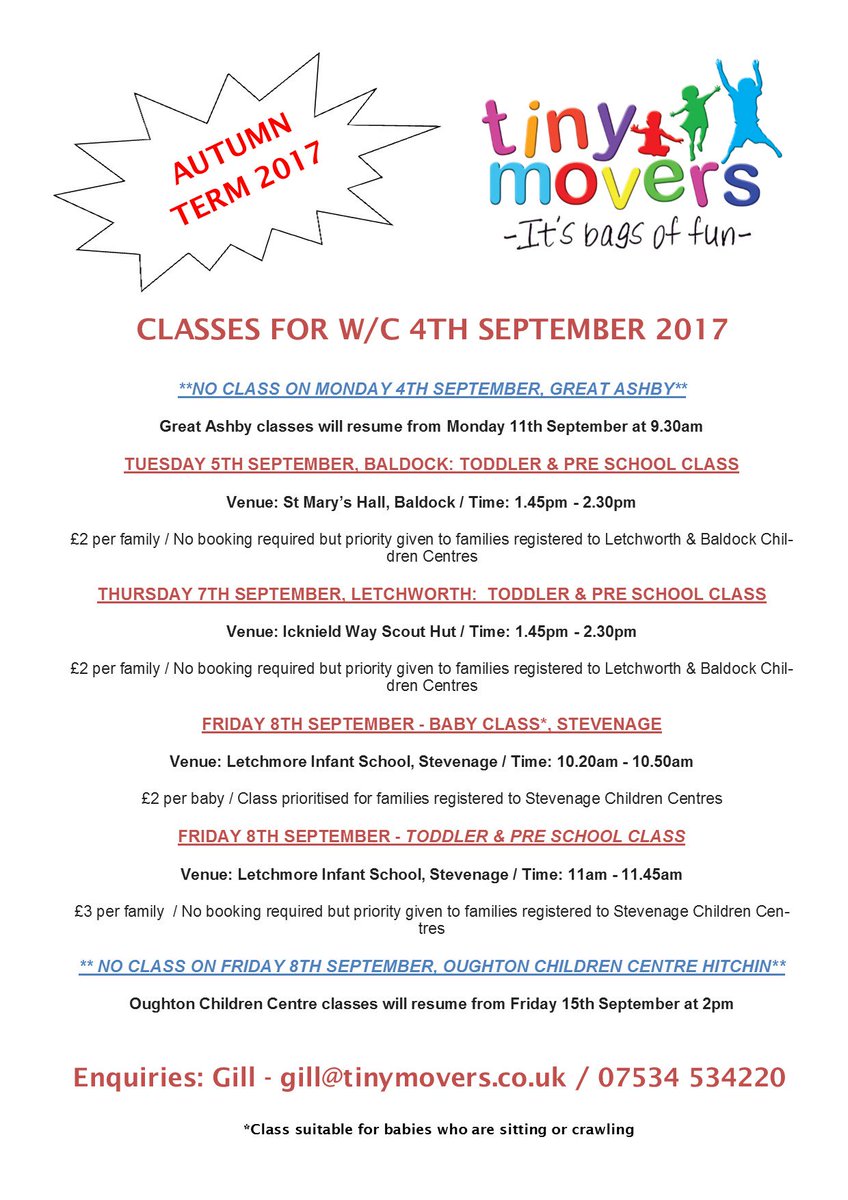 tinymovers's tweet image. Excited to share the Tiny Movers' class times for the first week after the summer holidays. Really looking forward to the new term!