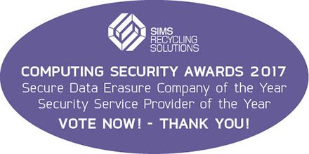 Sims Recycling Solutions are nominated for 2 Awards at the Computing Security Awards. PLEASE VOTE FOR US! bit.ly/2x6Ai2y