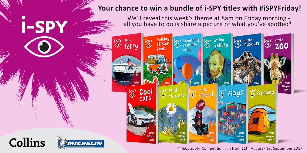 Collins4Parents's tweet photo. Summer hols are nearly over &amp; tomorrow is your last chance to win #iSPYFriday. Theme will be revealed at 8am - keep your eyes peeled 👀 https://t.co/Cg6Iz9jKlM