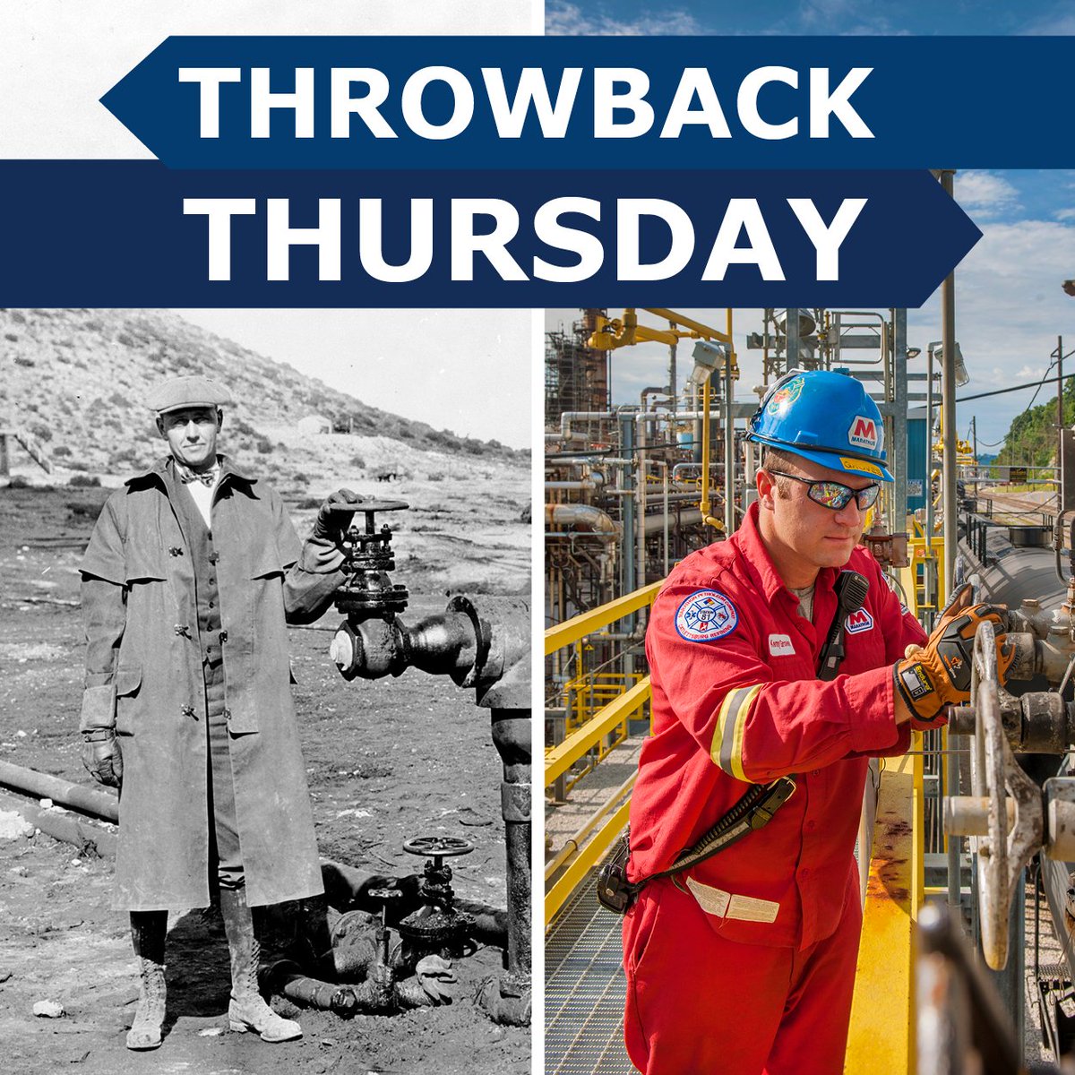 MarathonPetroCo's tweet photo. The look may have changed, but our commitment to keeping employees safe remains the same. #MPCValuesSafety #ThrowbackThursday https://t.co/tBV9HQjGRq