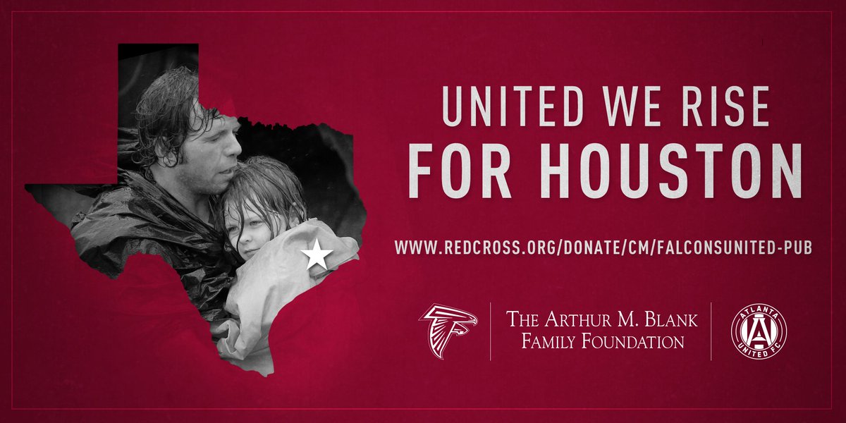 AtlantaFalcons's tweet image. Arthur Blank will match up to one million dollars in donations for #Houston. 

Help us help Houston. 
Donate: redcross.org/donate/cm/falc…