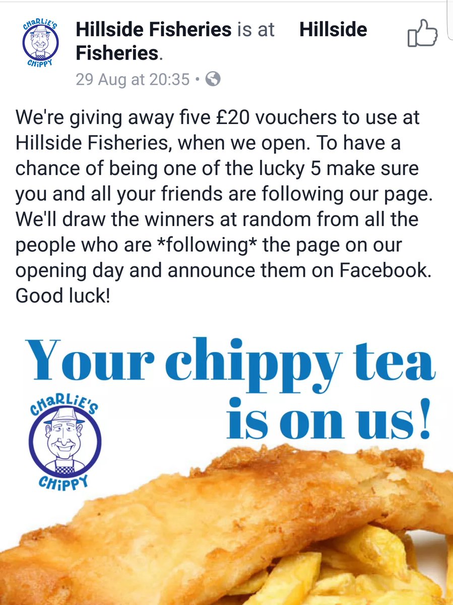 BoultonsEA's tweet photo. Get over to Hillside Fisheries on Facebook to win the below competition! Perfect for #fishandchips Friday! #competition #facebook #boultons https://t.co/XqP7o0tKKX