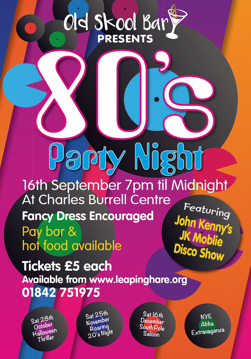 Tickets are selling fast for our next event - the 80's Party Night at <a href="/CbcCentre/">CharlesBurrellCentre</a> on 16th September - get tickets from <a href="/leapinghareorg/">Leaping Hare</a>