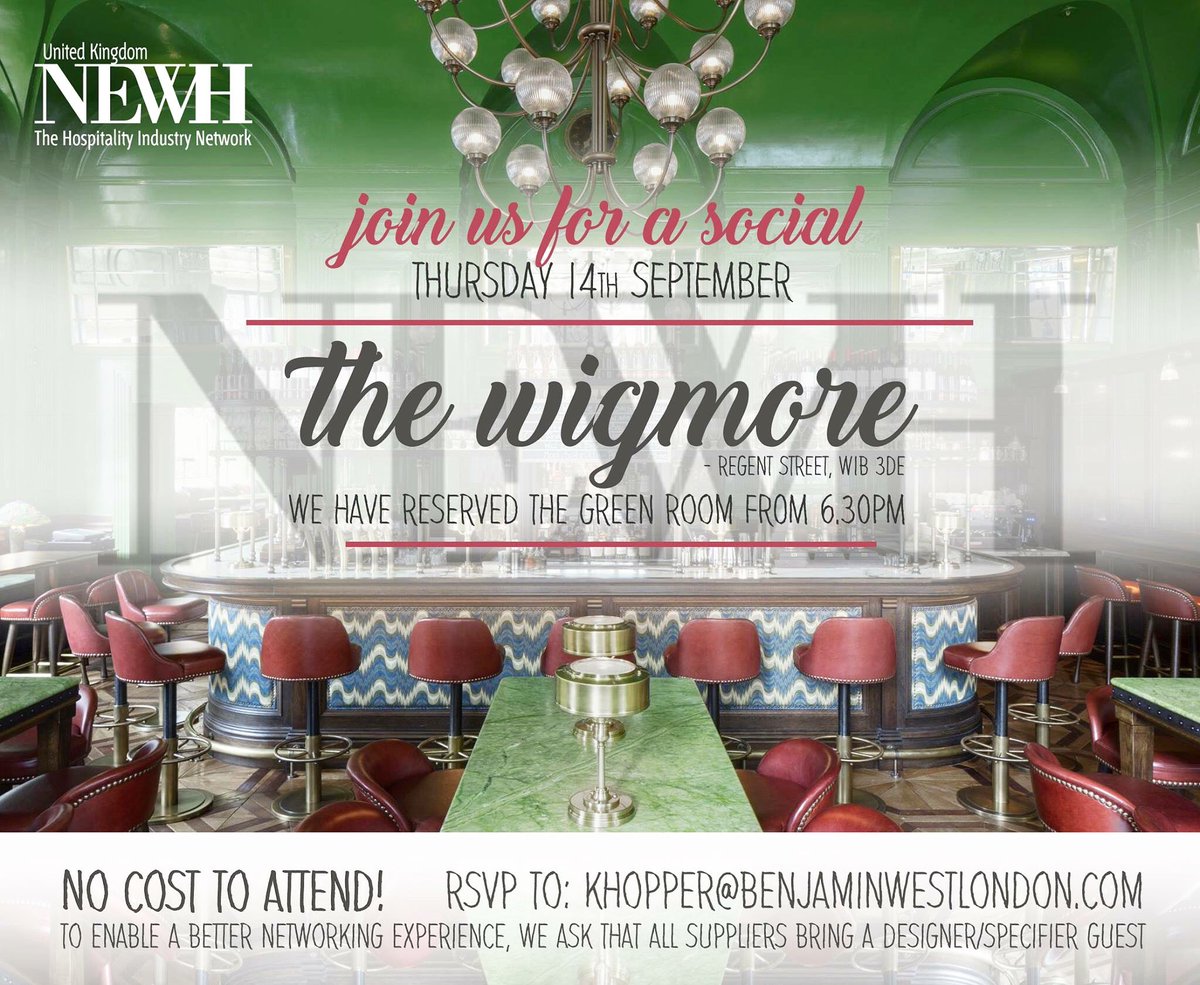 NEWHuk's tweet photo. Join us for a social in the Green Room @Wigmore_London - Thursday 14th September from 6.30 #newhuk #hospitalityindustry #hospitalitynetwork https://t.co/NZkwcVd6Mm
