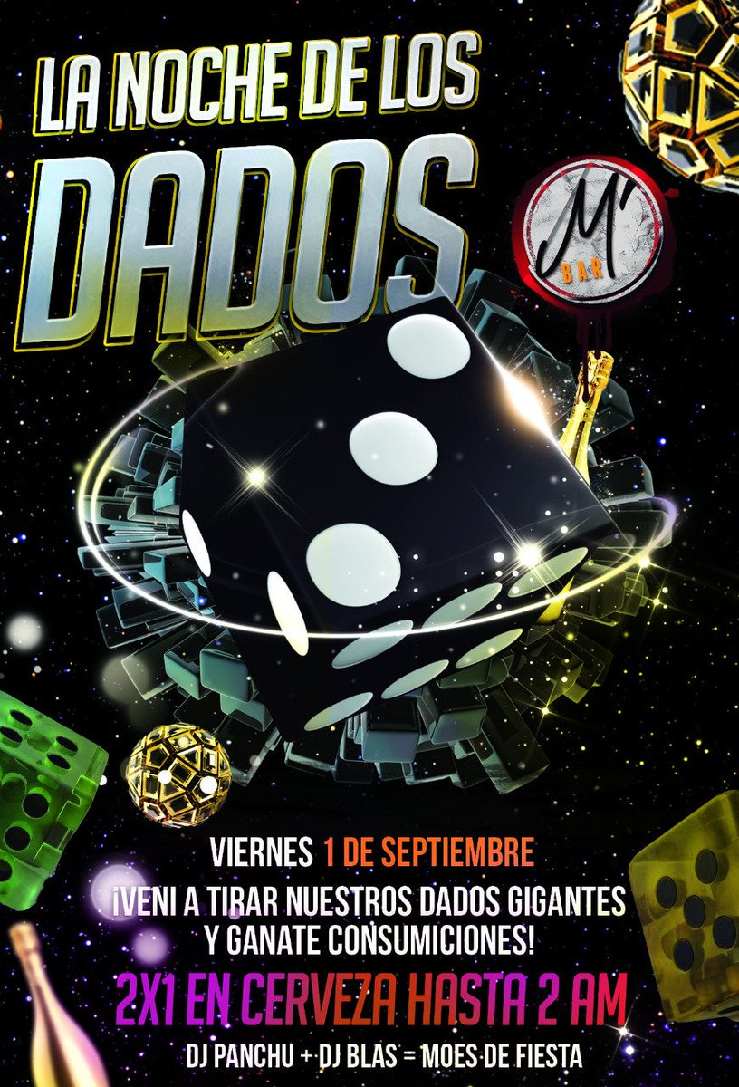 bum_oficial's tweet photo. 🔥ESTE VIERNES🔥 Noche de los dados en Moe's bar + 2x1 en cerveza hasta las 2am + #DjBlas #DjPanchu 🎉 Dale RT y participas por entradas gratis https://t.co/RX9ZqEjIVB