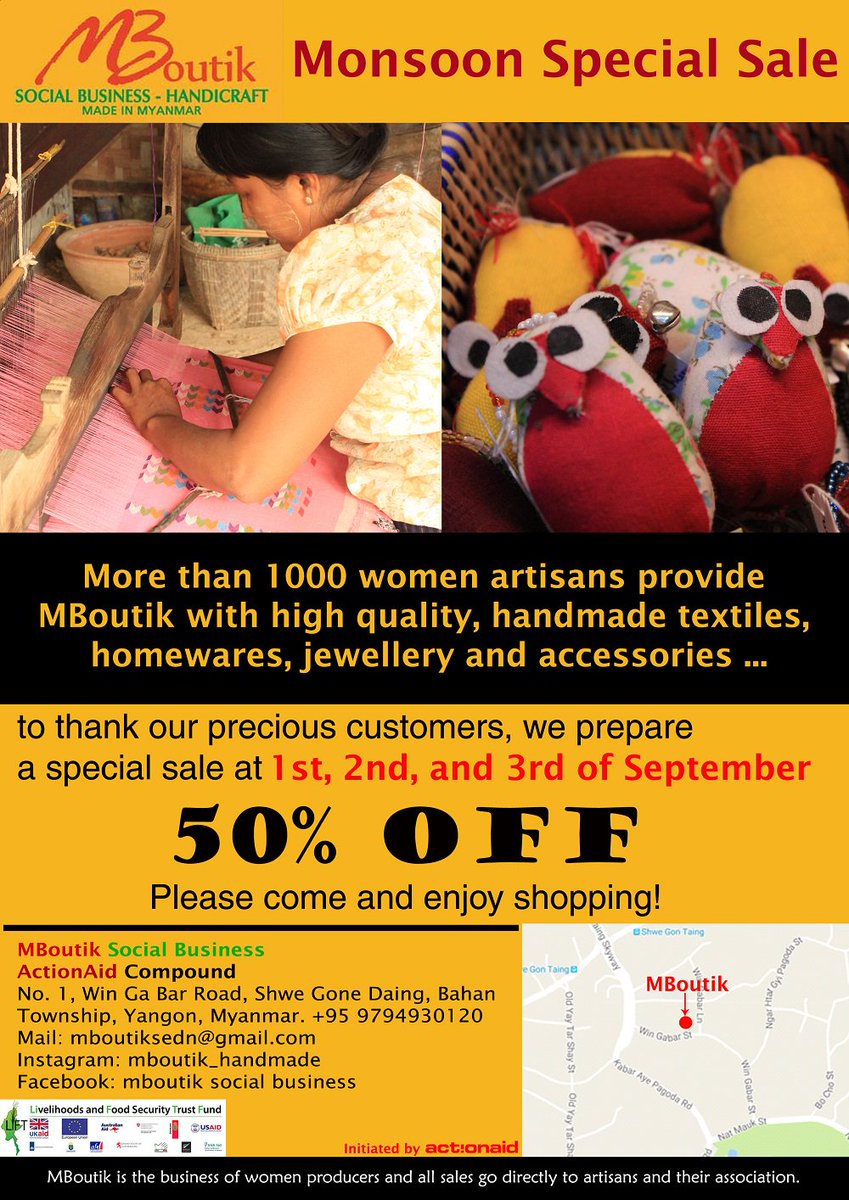 Join Monsoon sale! 50% off!!!!! Buy Mboutik product to support rural women  producers in Myanmar