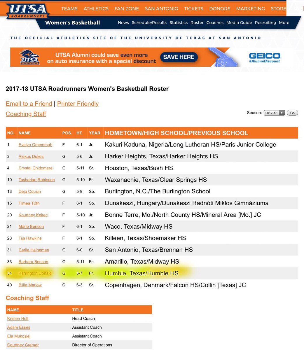 kimddonald's tweet photo. Proud Mommy! #UTSAWBB Roster @kkdonald34 https://t.co/k8yjJNdttC