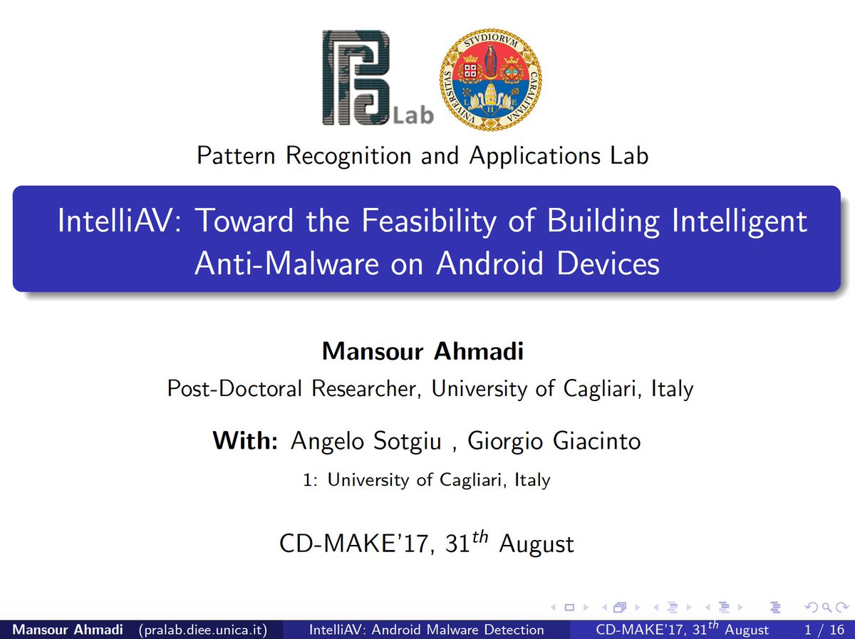 IntelliAV's tweet photo. The slides of our talk about #IntelliAV at @ARES_Conference is available here:
https://t.co/duFNh9gYRh https://t.co/hijK78d7ww