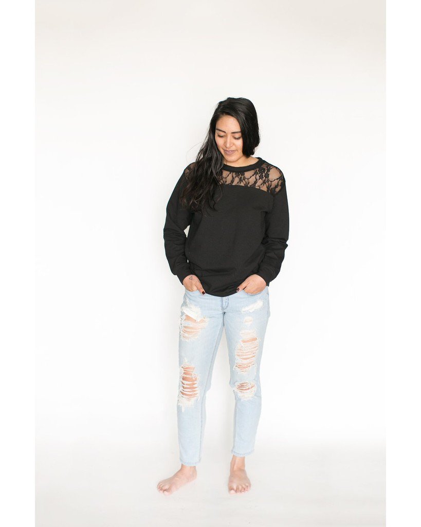 ButterCClothing's tweet photo. This adorable lace panel sweatshirt pairs perfectly with ripped jeans or leggings. Buy yours today! https://t.co/MiL03FKT4T https://t.co/kz1mA9D4co