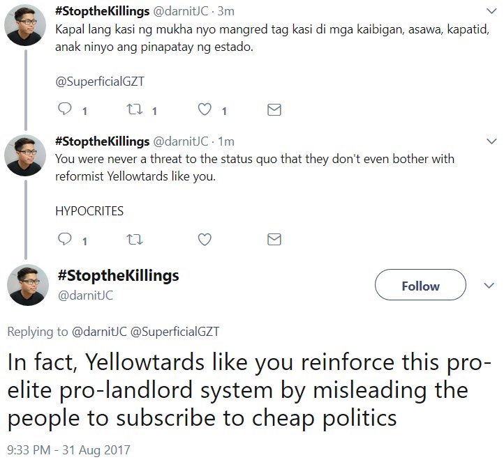 SuperficialGZT's tweet photo. "Dilawan!" "Hypocrites!"

Where did we hear these lines by PDuts' MAKABAYAN defenders before? From Marcos-Duterte Fanatics. #WagKangFanatic https://t.co/0Tg0Ybc1t2