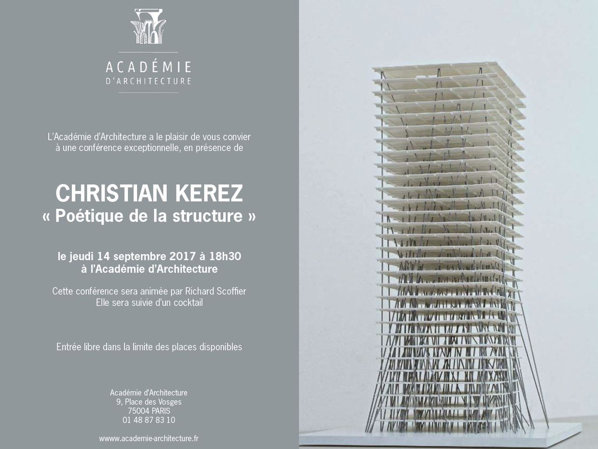 RDV Conférence "Poétique de la structure" en présence de Christian Kerez le jeudi 14 septembre à 18h30 à l'Académie d'Architecture