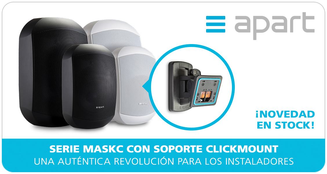 AudioTechnicaIB's tweet photo. Ya tenemos en stock la nueva serie de altavoces #MASKC de Apart, con el revolucionario soporte patentado #ClickMount https://t.co/98EvzxNkPK https://t.co/6Qw09szcTz