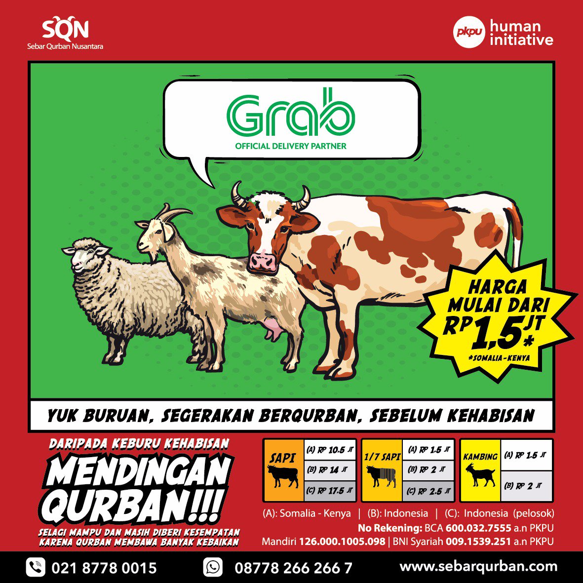Satu lagi kemudahan berqurban ditawarkan oleh @PKPU_HI. Bersama 100 pengemudi <a href="/GrabID/">Grab Indonesia</a> kami akan antarkan qurban Anda tepat sasaran #SQN2017