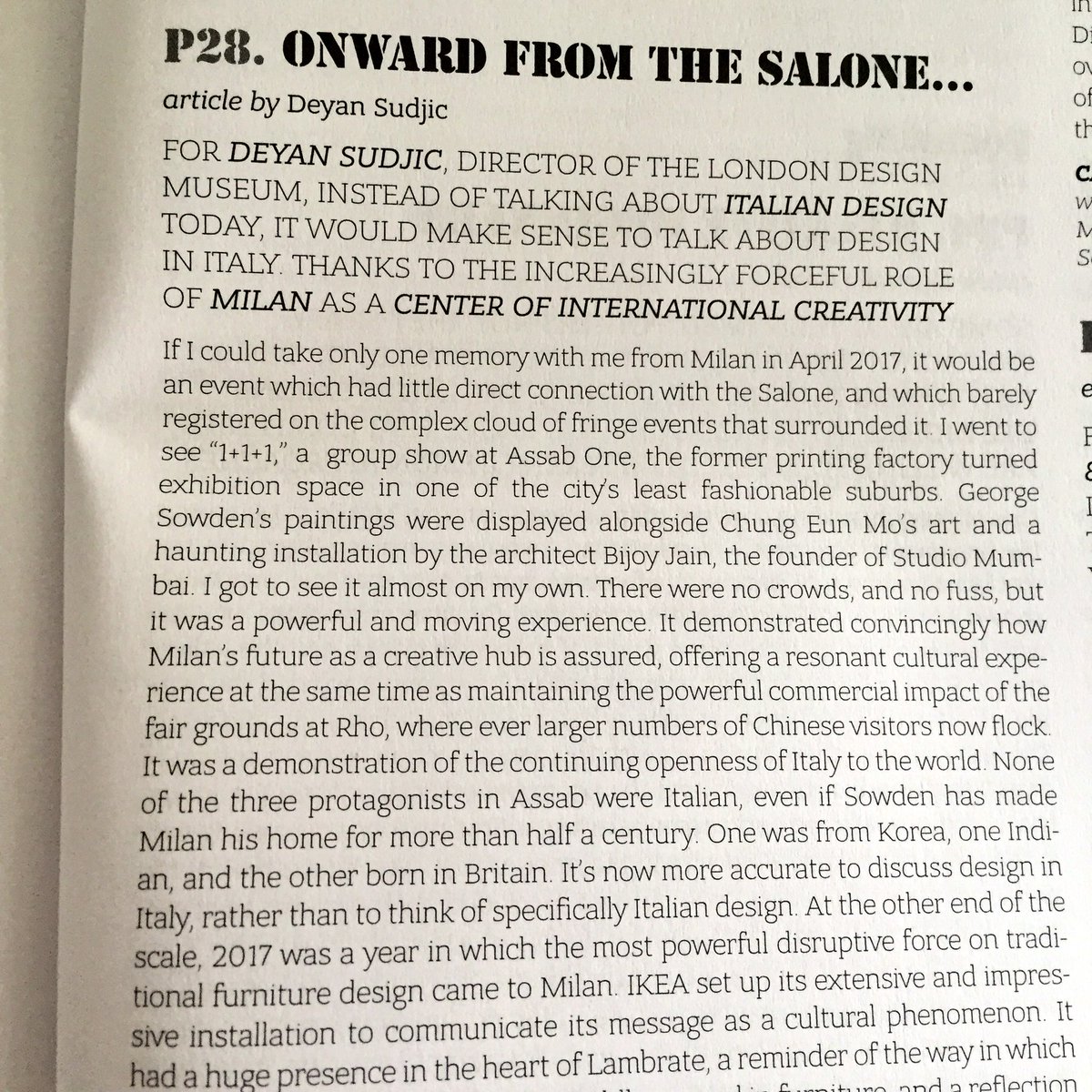 KnudWalter's tweet photo. Beautiful words by #DeyanSudjic on Sept issue of @INTERNIMagazine 1+1+1 #AssabOne #BijoyJain #GeorgeSowden #EunMoChung thanks https://t.co/sPIv4C87Qn