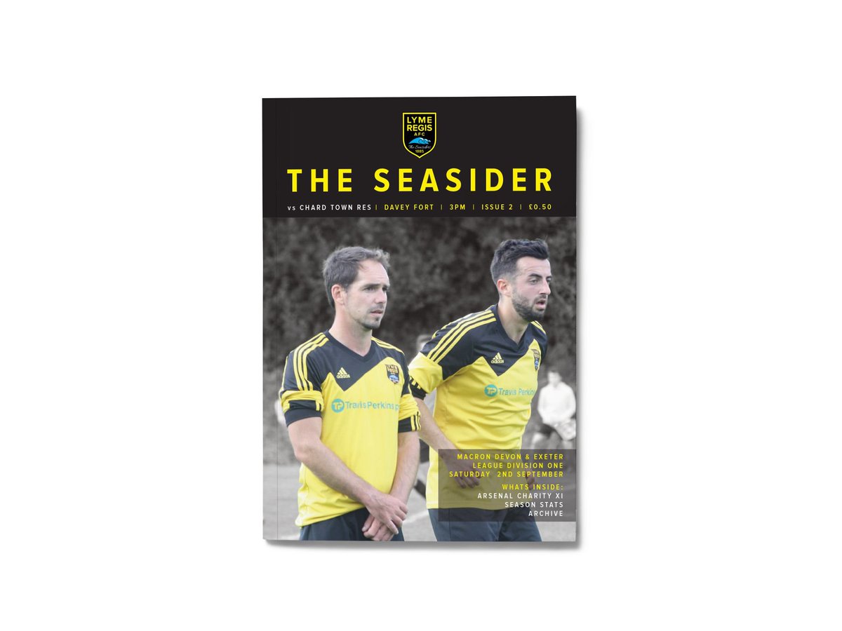 etchdcreative's tweet photo. Here it is Issue 2 of the brand new @LymeRegisFC programme, this week features a double page on @AFC_Foundation charity game @GoonersinLyme https://t.co/MMlxTp8xgi