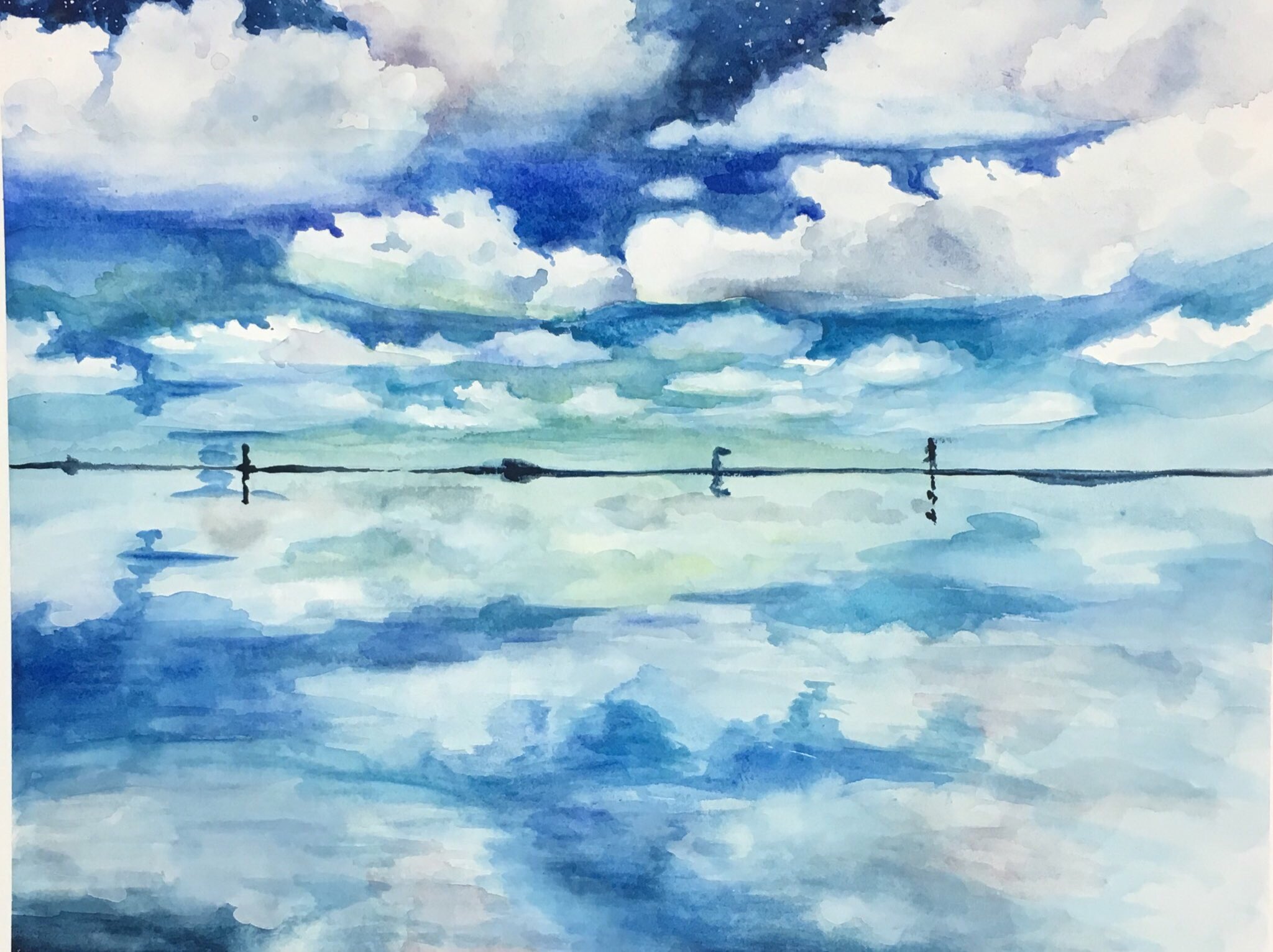 ◇ウユニ塩湖に浮かぶ虹輪◇ キャンバス 間違い 絵 絵画 原画 イラスト 