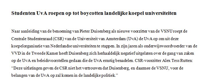 Wij roepen op tot een boycott van @deVSNU vanwege nieuwe voorzitter <a href="/PDuisenberg/">Pieter Duisenberg</a>! #UvA
studentenraad.nl/studenten-uva-…
