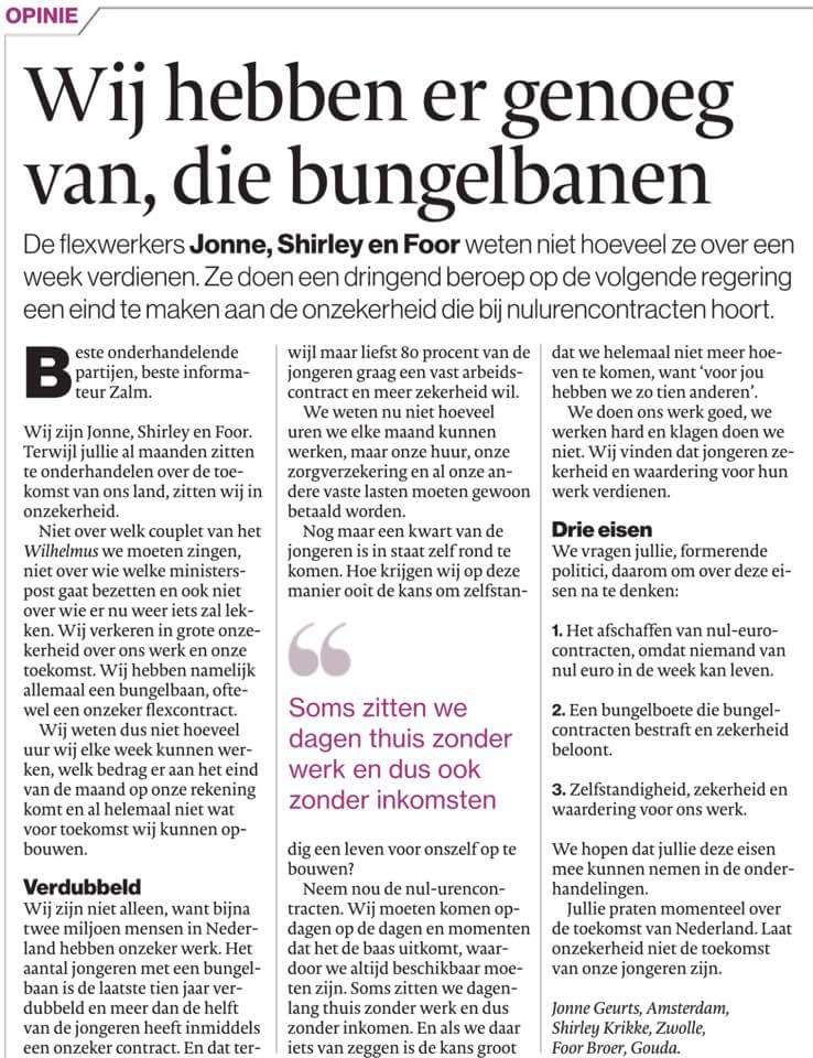 Jongeren als Jonne, Shirley en Foor eisen waardering voor hun werk, in plaats van bungelbanen! Lees meer op: rood.sp.nl/landelijk/nieu…