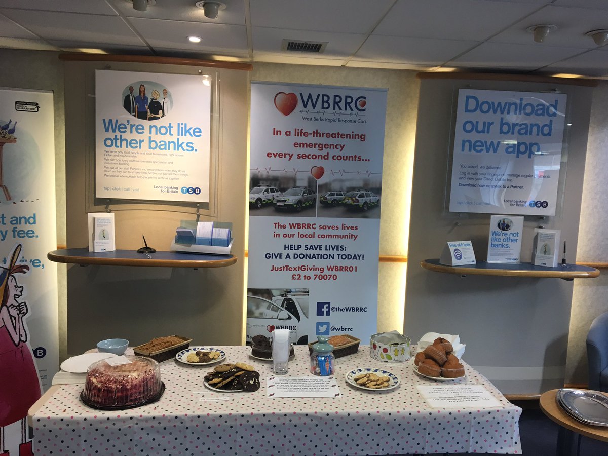 Matthew__Cottam's tweet photo. Cake sale @TSB Newbury today in aid of @WBRRC our local charity https://t.co/fwhYRDsFOB