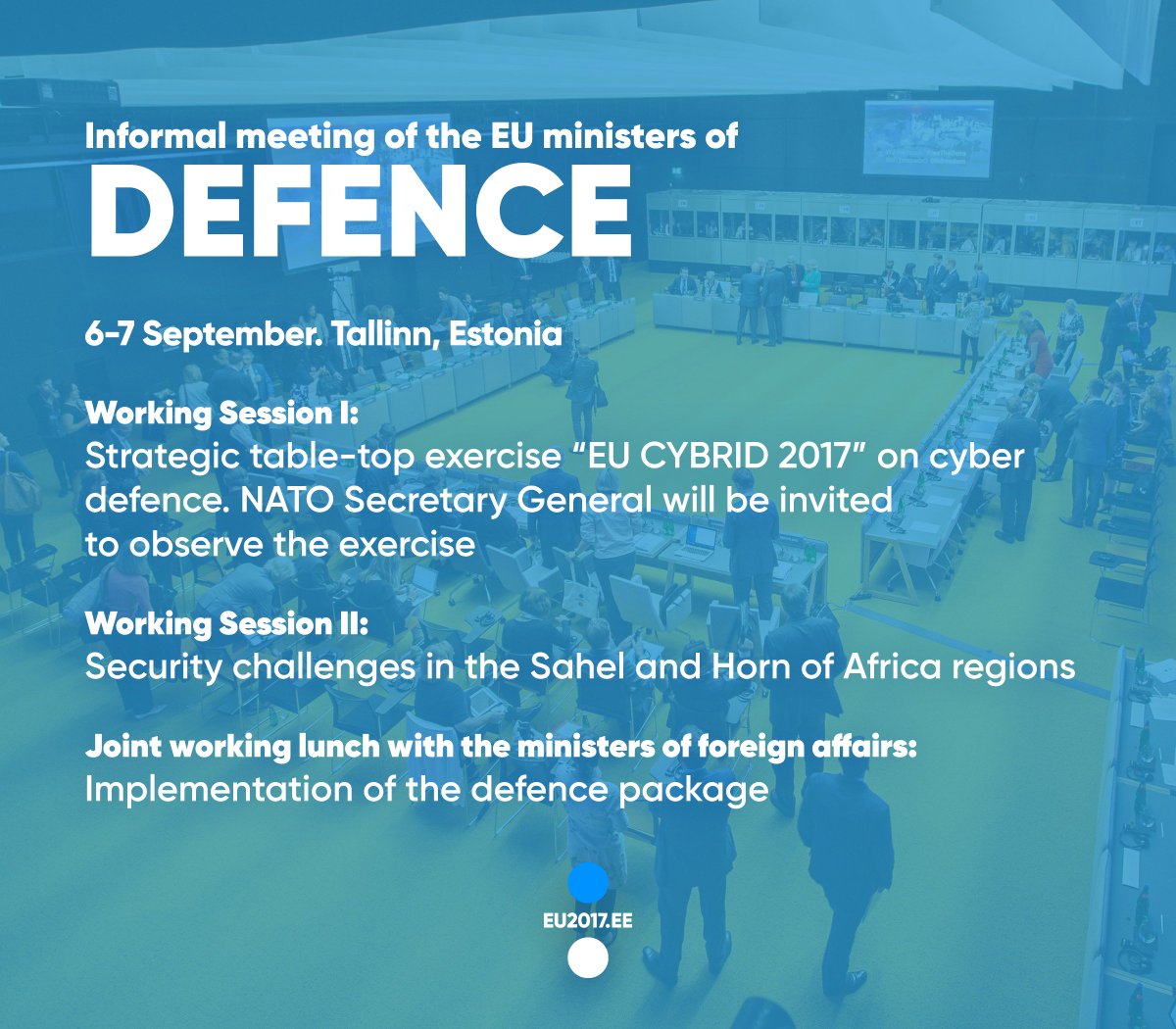 EU ministers of defence will meet in Tallinn already next week, on September 6-7. Find the media agenda here: bit.ly/2gl7NGN