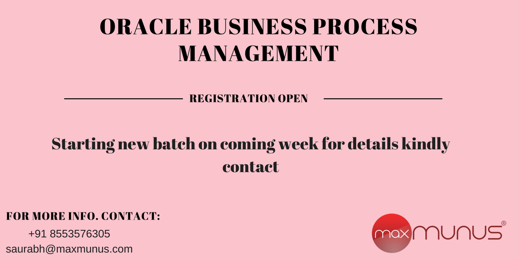saurabhmaxmunus's tweet photo. Starting Training batch on #OBPM Real time training with project & hands-on. Details contact- +91 8553576305,saurabh@maxmunus.com. #Oracle https://t.co/ewOjbtMQUD