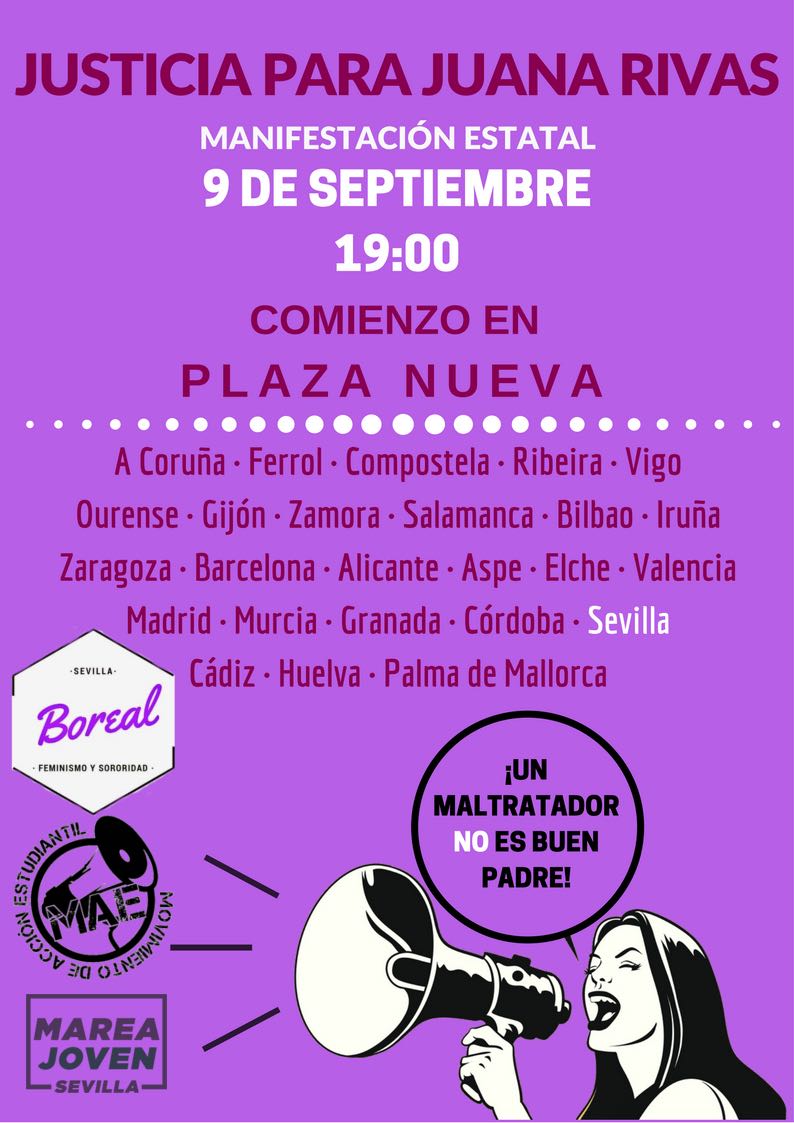 TeresaRodr_'s tweet photo. En Huelva, Córdoba, Cádiz, Sevilla y en todas partes nos unimos para exigir justicia para Juana Rivas. 

📅 9 septiembre
⏰ 19:00

✊✊✊✊✊ https://t.co/5ZV2S5POrB